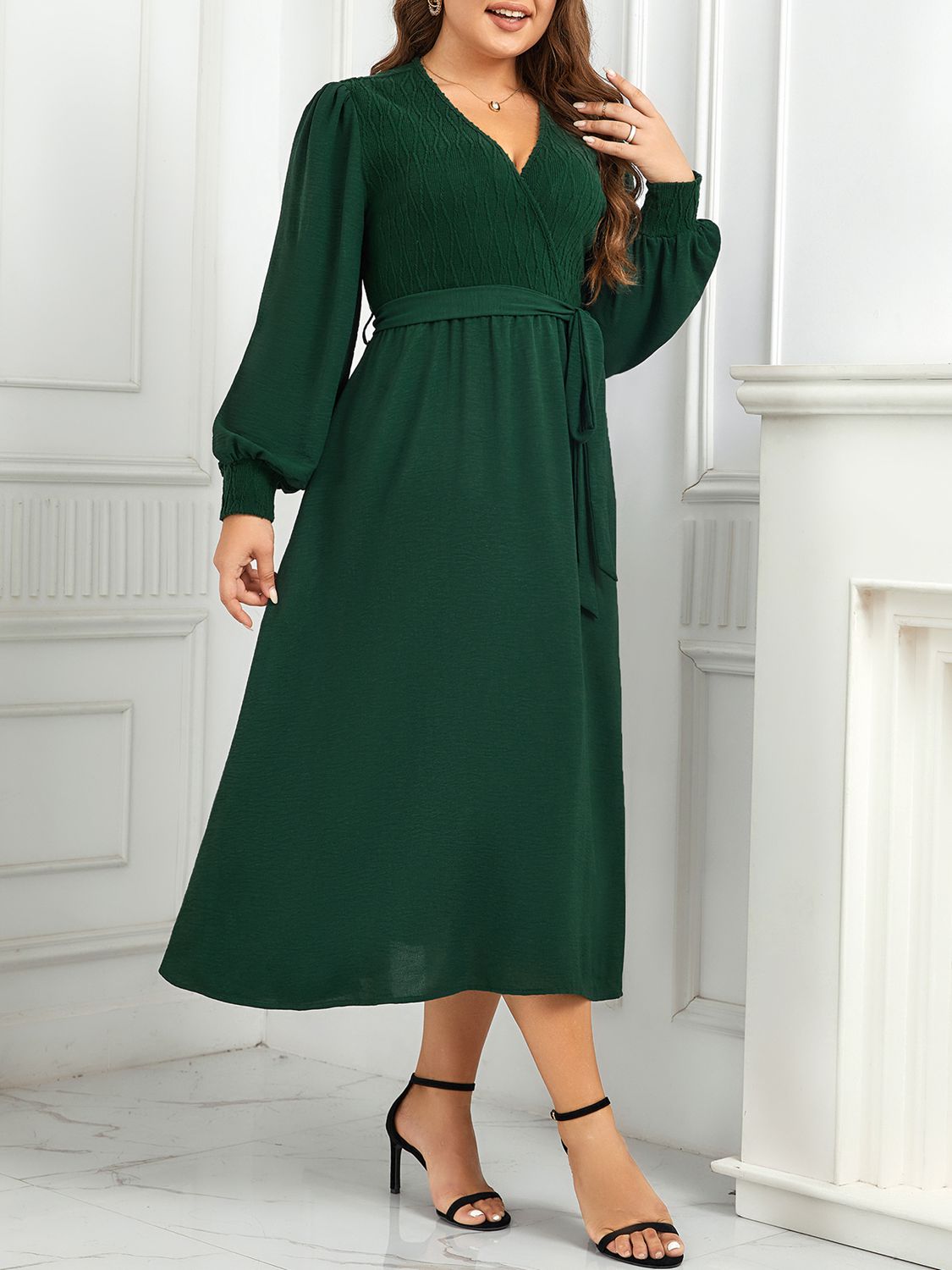 Tie Waist Long Sleeve Midi | Dress