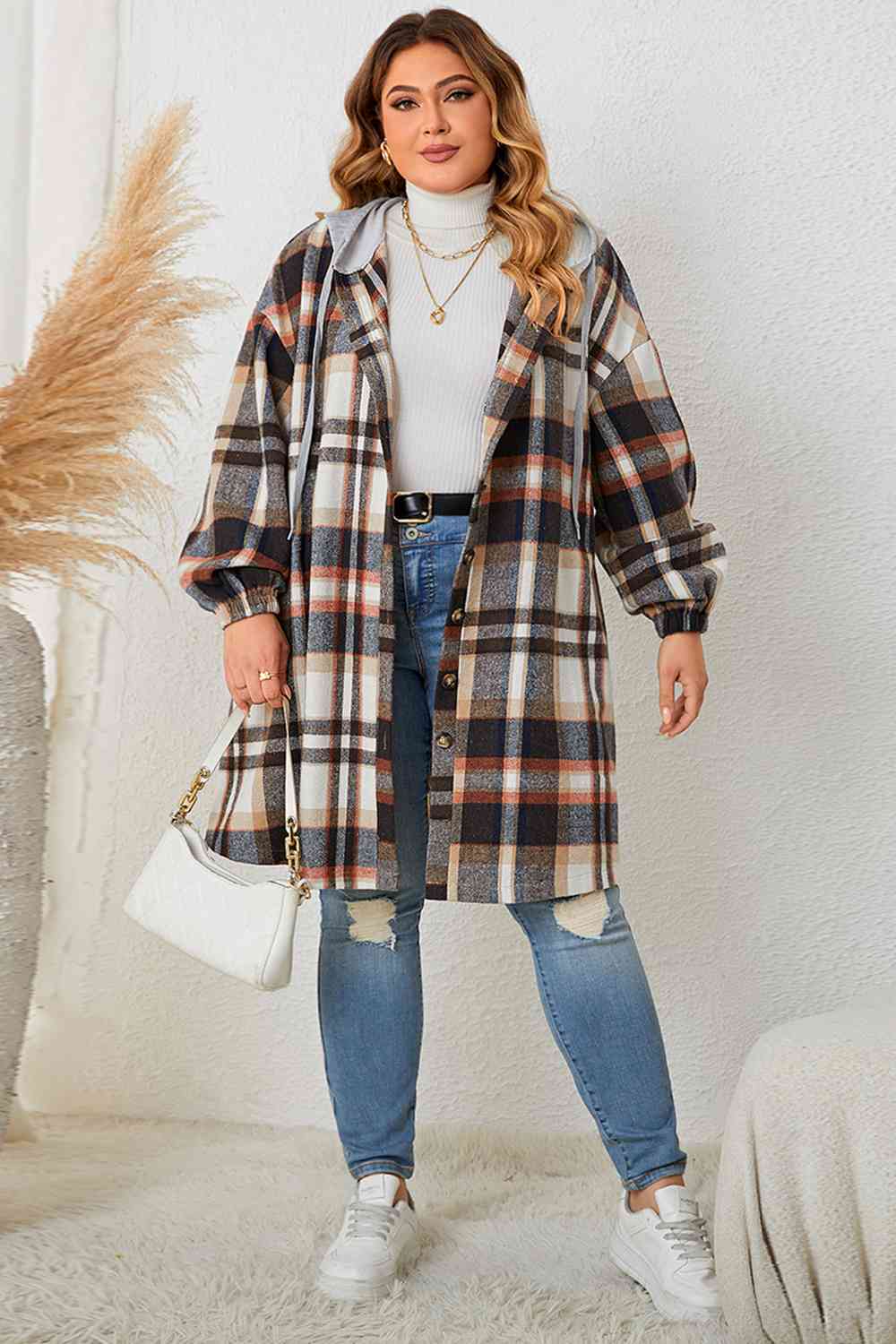 Plaid Drop Shoulder Hooded | Coat