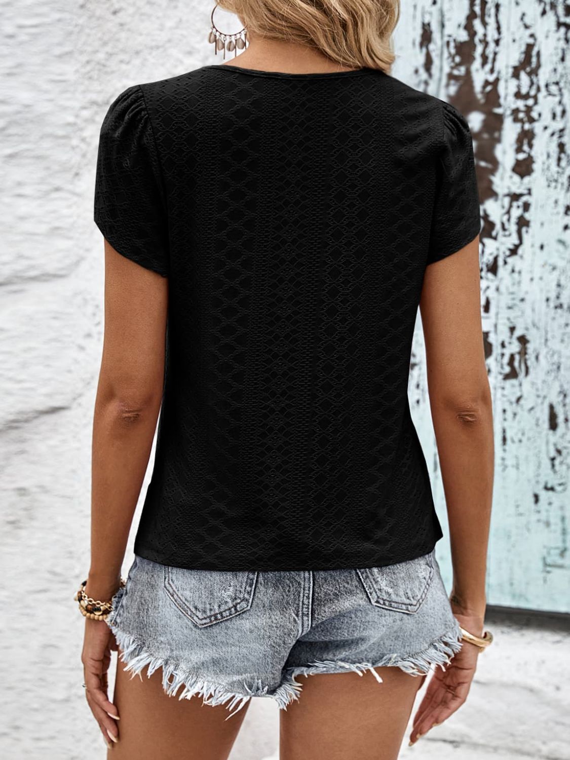 Strappy V-Neck Eyelet | Top