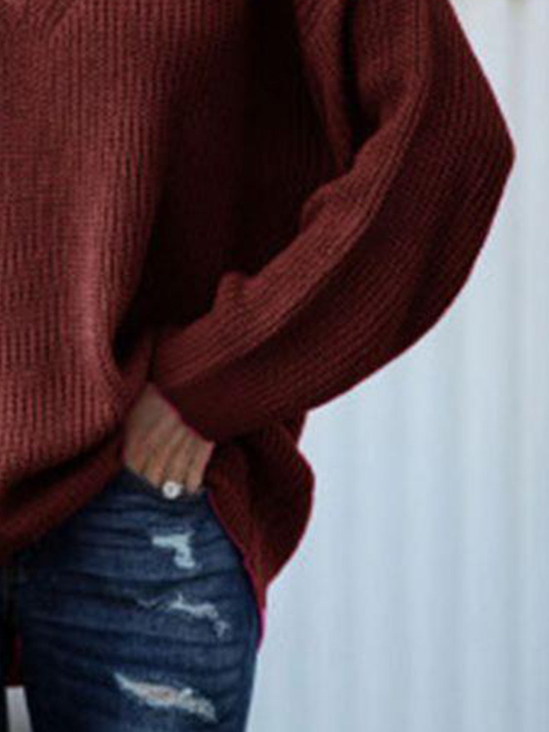 Cutout V-Neck Rib-Knit | Sweater