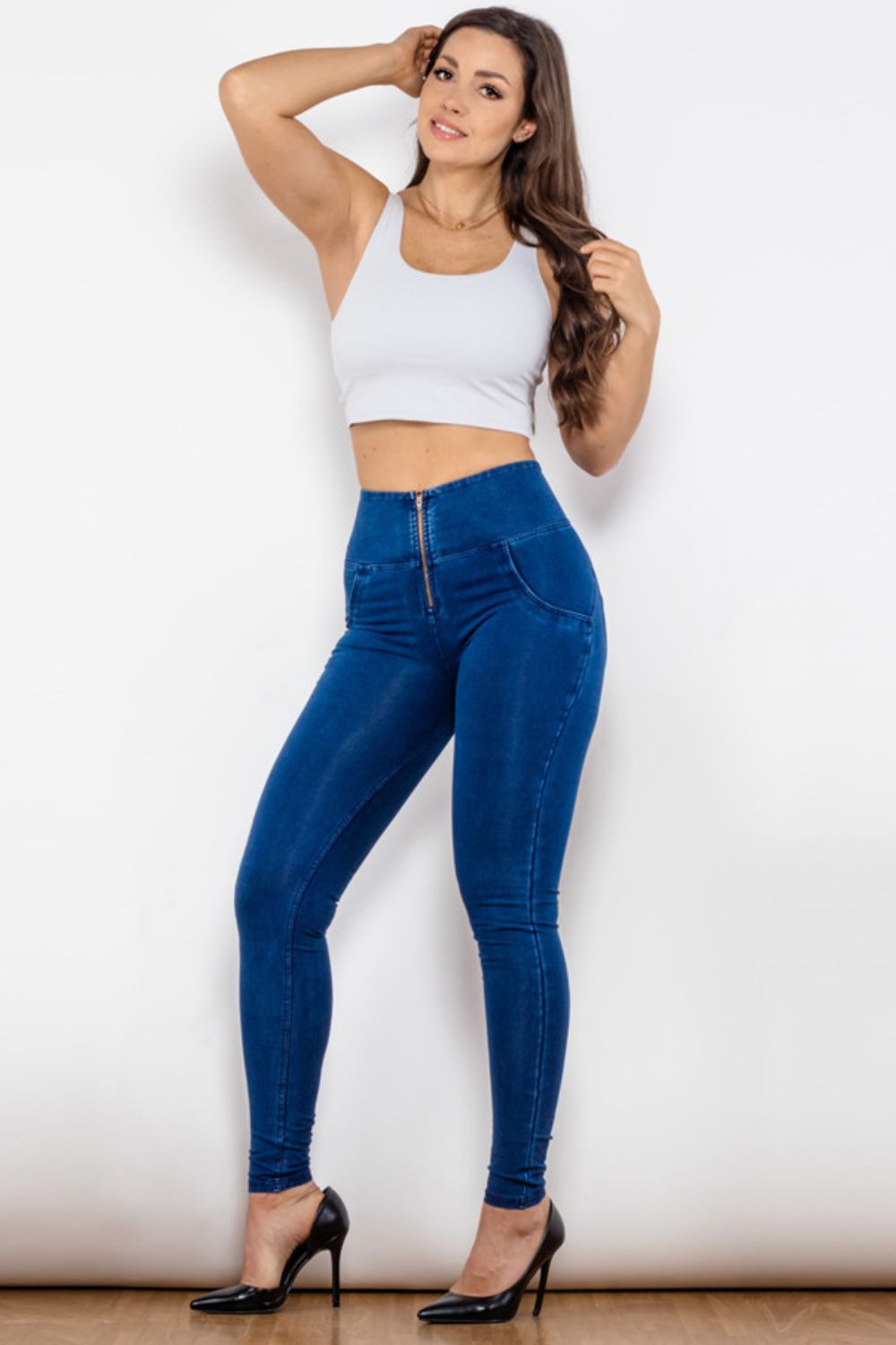 Comfy Huggers High Waist Zip Up Skinny Long | Jeans