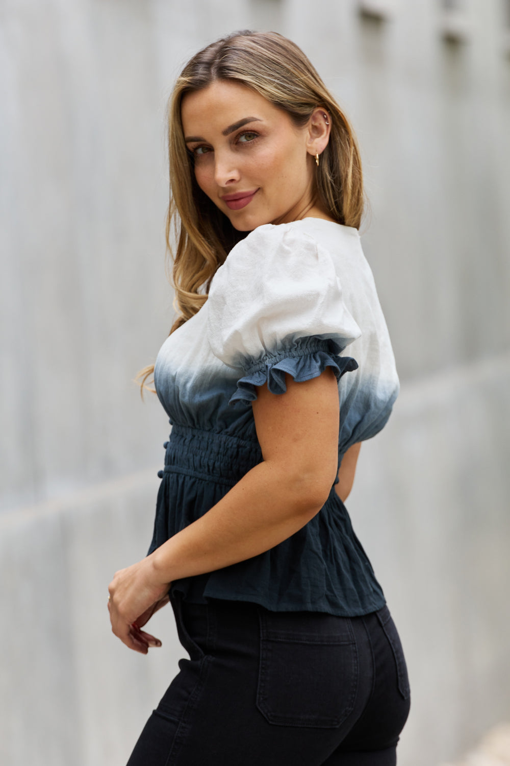 Smocked Waist Ombre Woven | Top