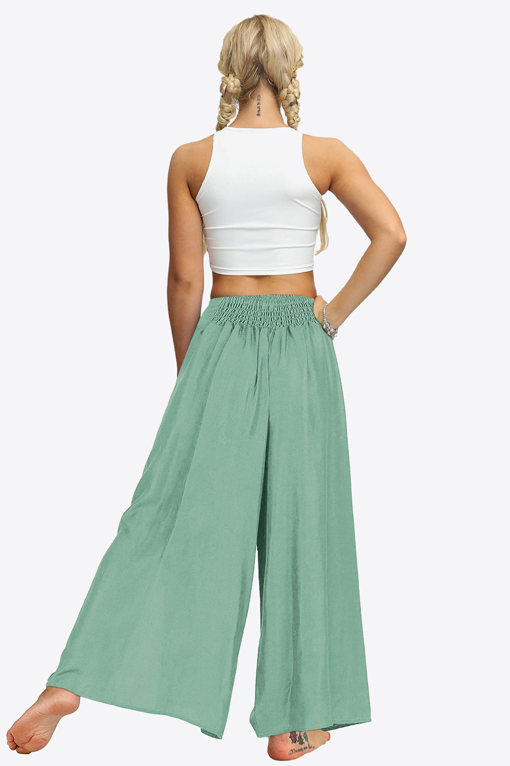 Smocked Split Wide Leg Long | Pants