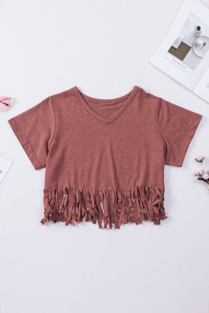 V-Neck Fringe Hem | T-Shirt