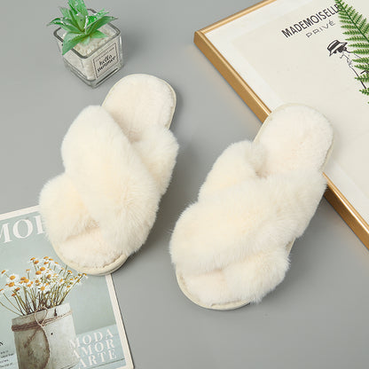 Faux Fur Crisscross Strap | Slippers