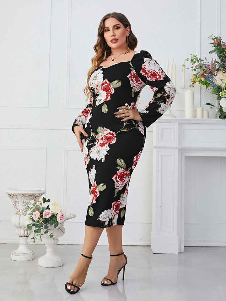 Floral Square Neck Long Sleeve | Dress