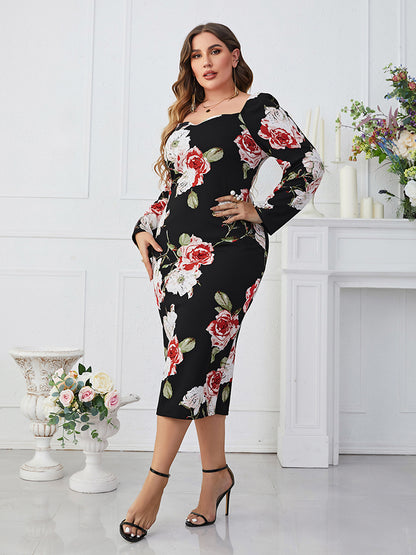Floral Square Neck Long Sleeve | Dress
