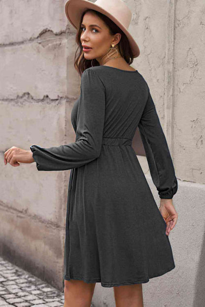 Button Front Elastic Waist Long Sleeve | Dress