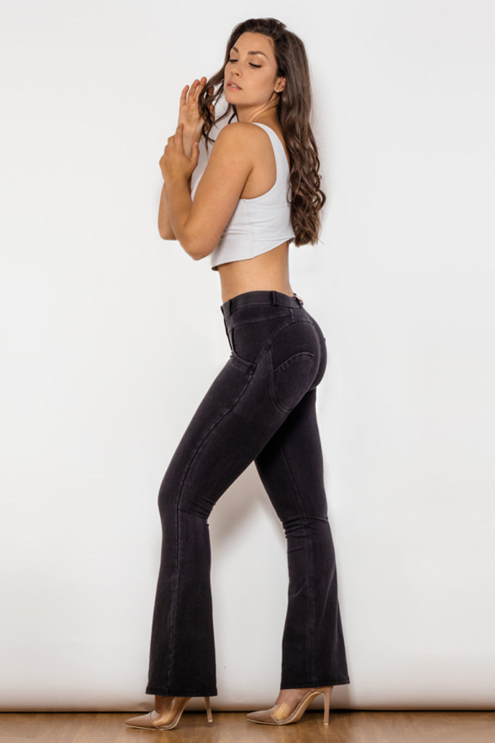 Comfy Huggers Black Buttoned Flare | Jeans