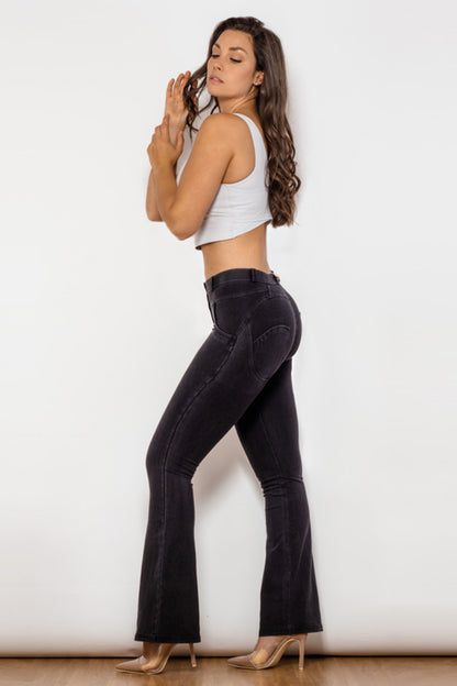 Comfy Huggers Black Buttoned Flare | Jeans