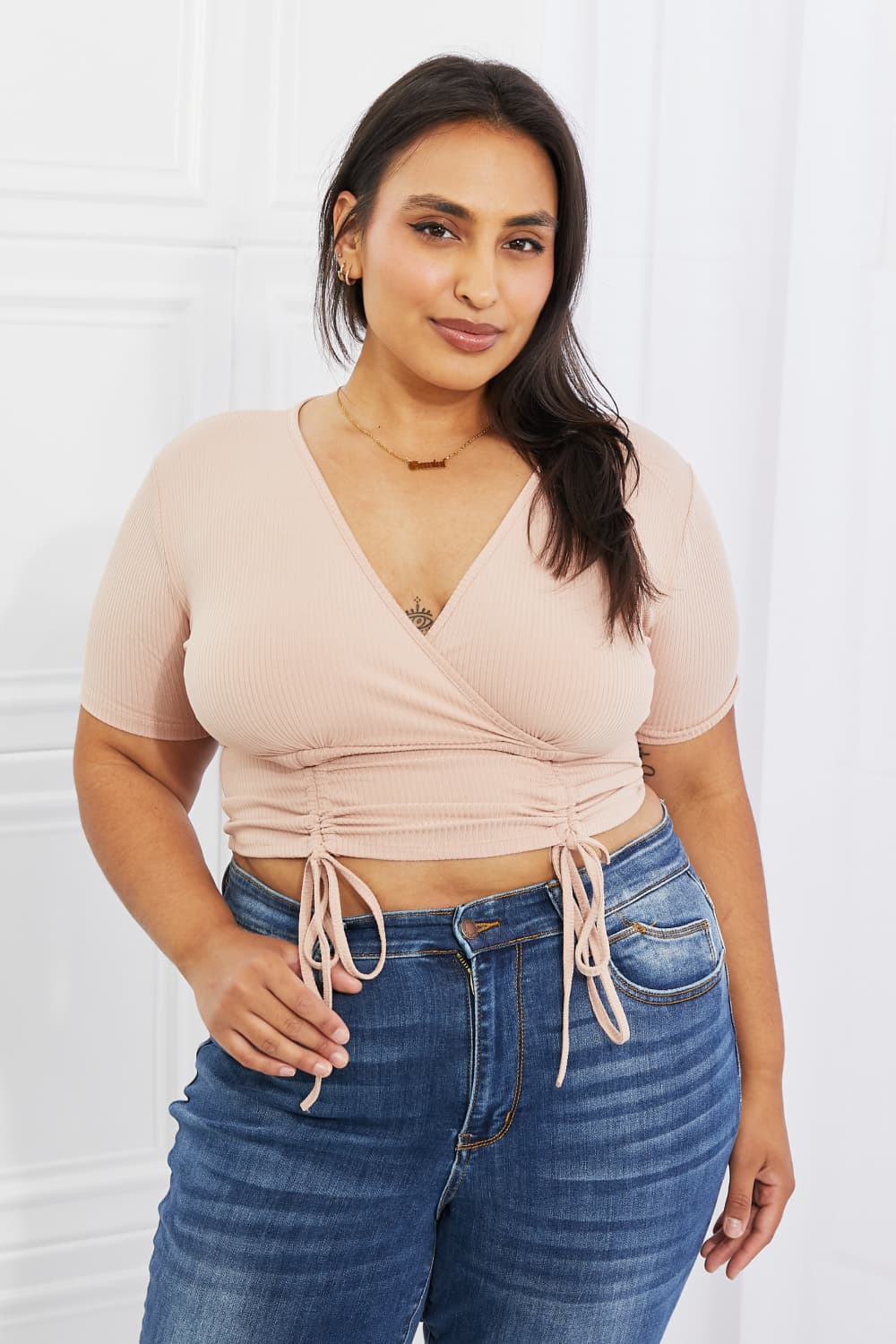 Blush Ribbed Front Scrunched | Top