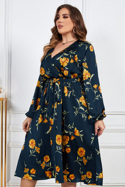 Floral Print Surplice Neck Midi | Dress