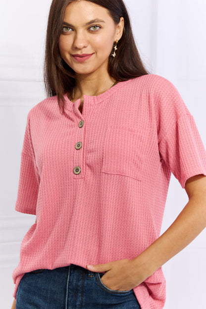 Coral Button-Down Waffle | Top