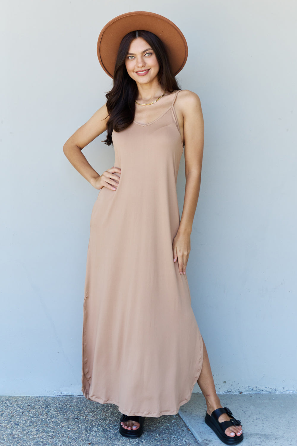 Cami Side Slit in Camel | Maxi Dress