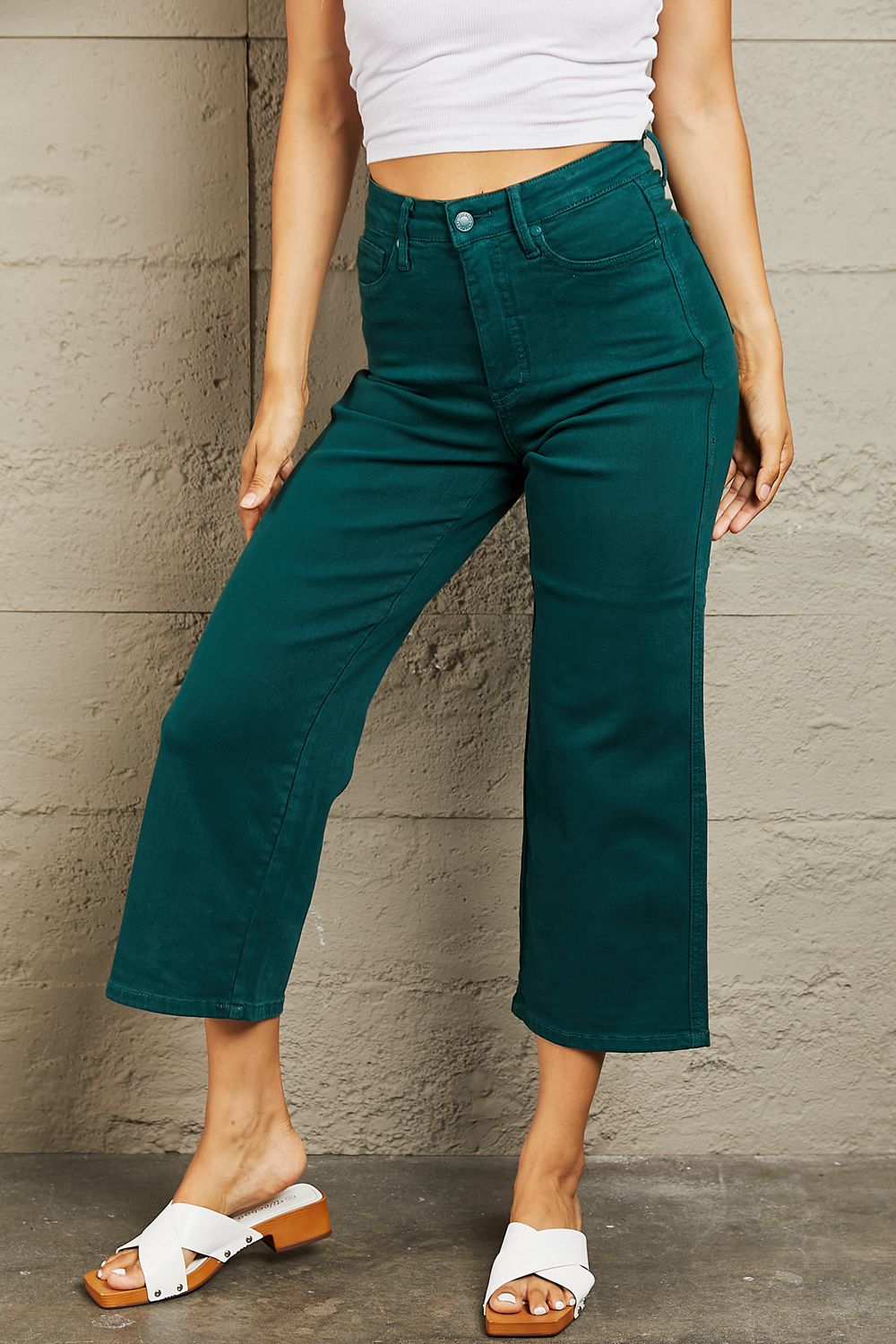 Tummy Control High Waisted Cropped Wide Leg | Jeans