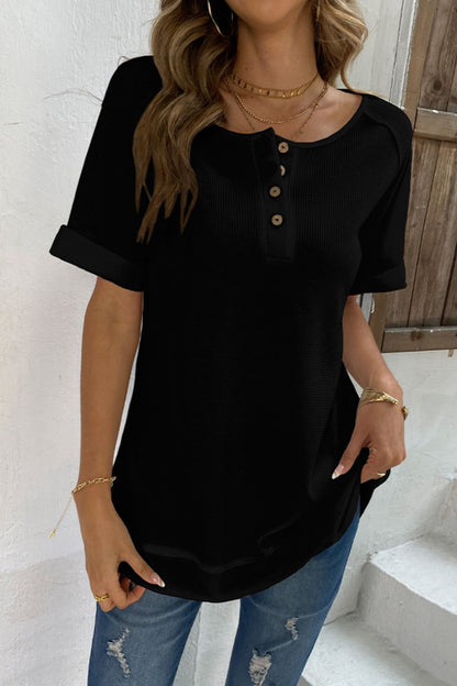 Cuffed Sleeve Henley | Top