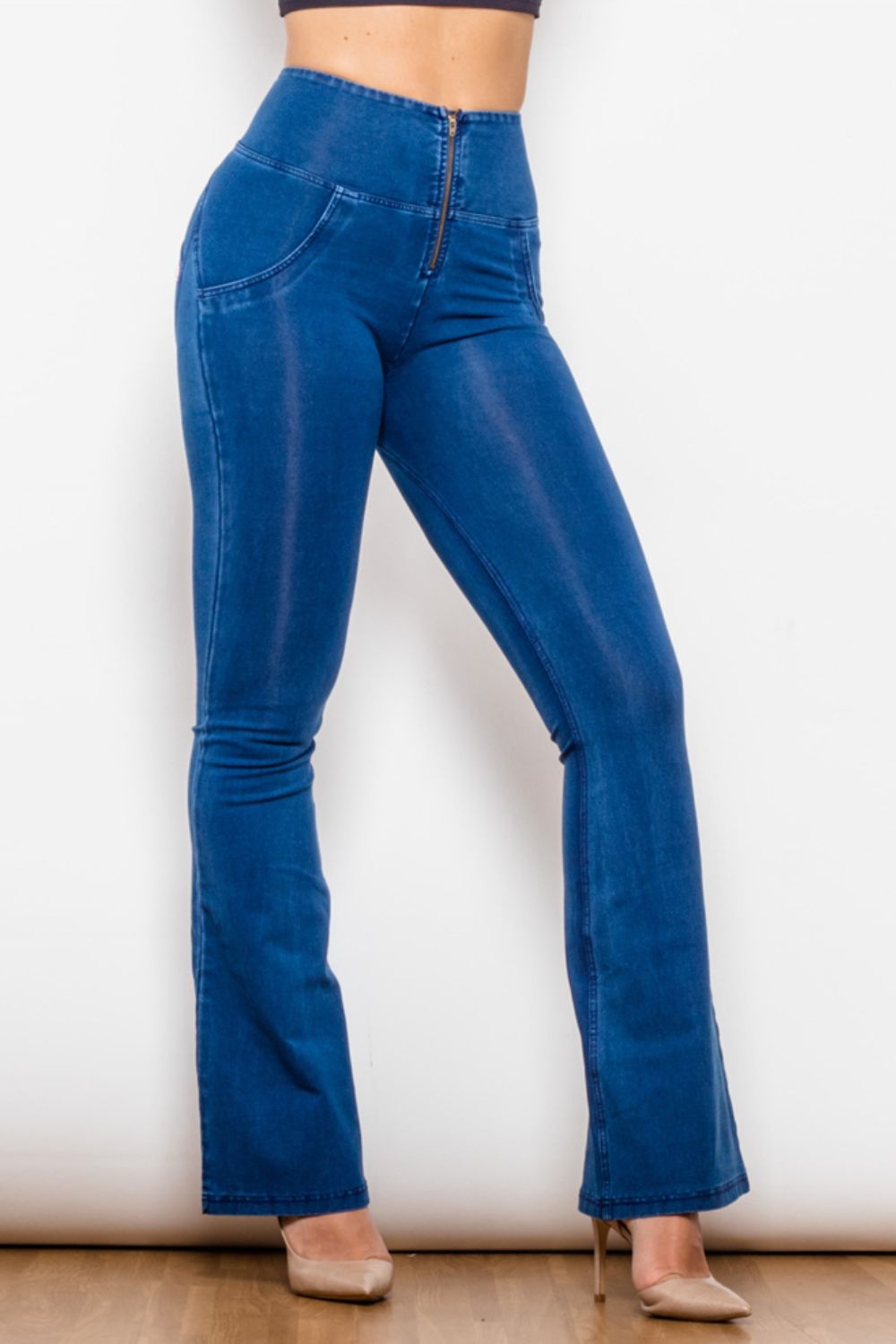 Comfy Huggers High Waist Zipped Flare Long | Jeans