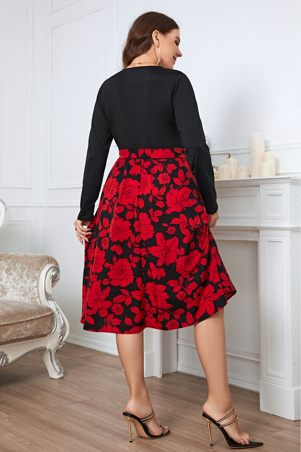 Floral Surplice Neck Long Sleeve Midi | Dress