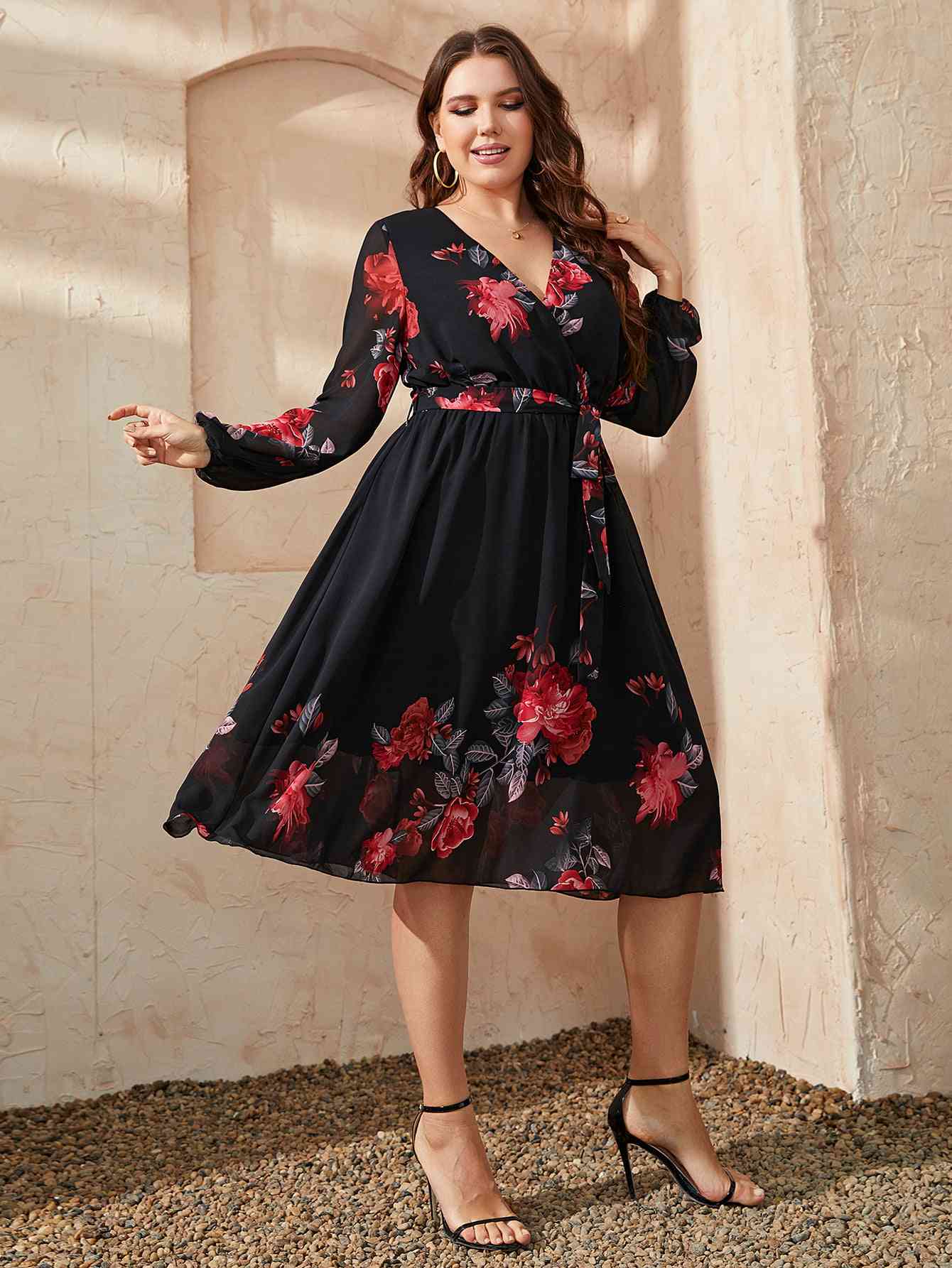 Floral Surplice Neck Tie Waist | Dress