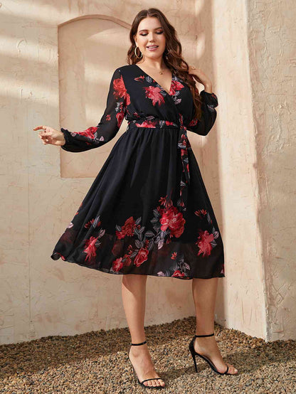 Floral Surplice Neck Tie Waist | Dress