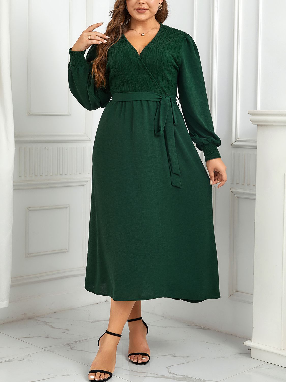 Tie Waist Long Sleeve Midi | Dress