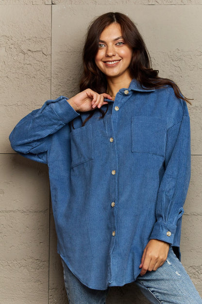 Collared Neck Dropped Shoulder Button-Down | Jacket