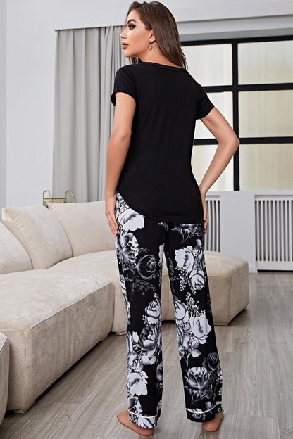 V-Neck Top and Floral Pants | Lounge Set