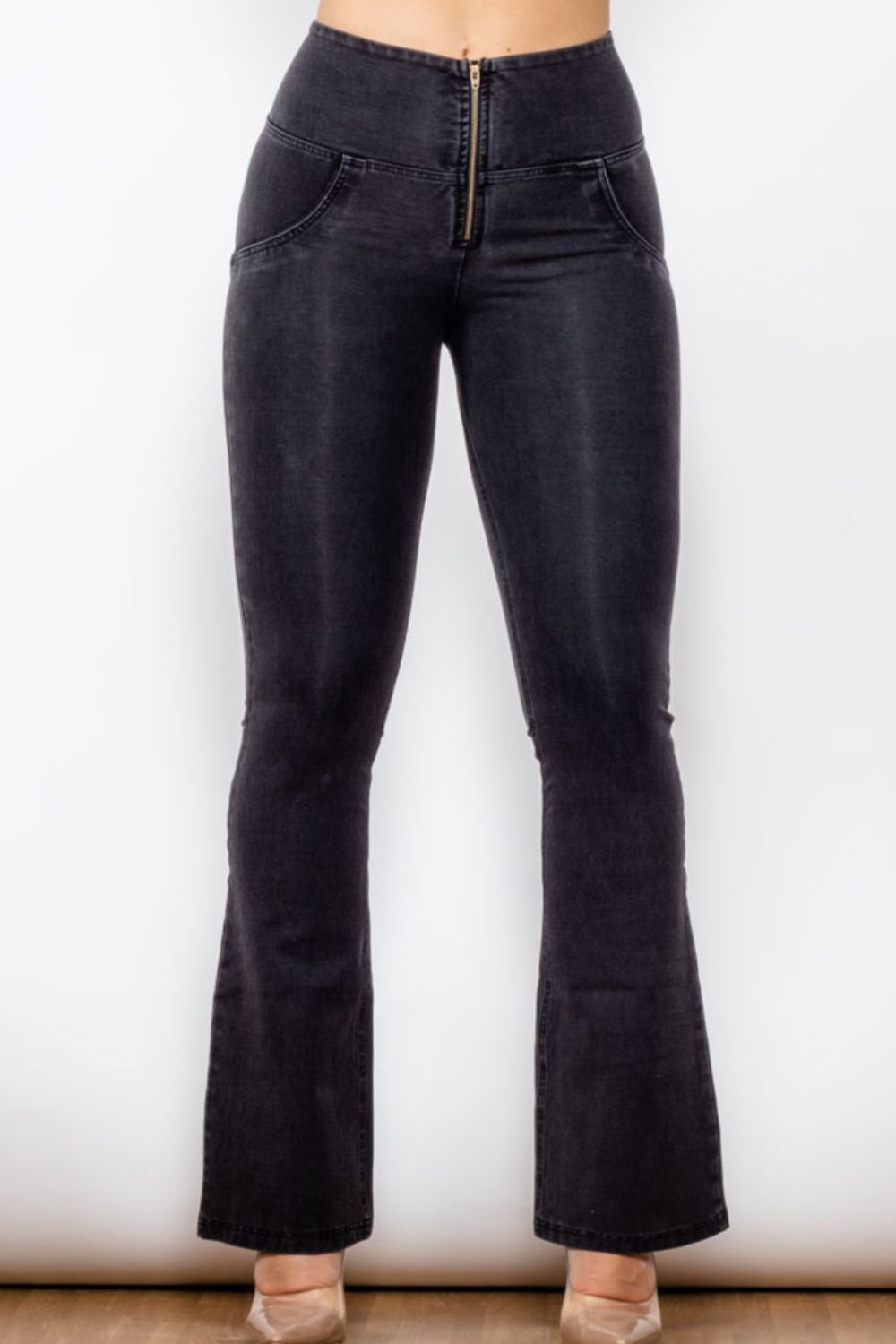 Comfy Huggers Zip Detail Flare Long | Jeans