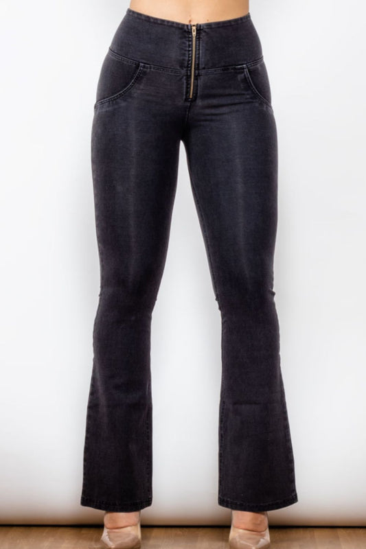 Comfy Huggers Zip Detail Flare Long | Jeans
