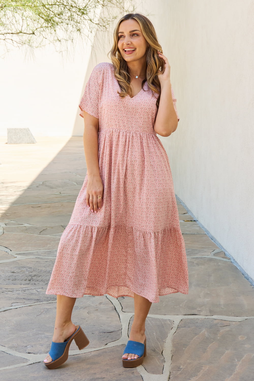 Peach Kimono Sleeve Midi | Dress