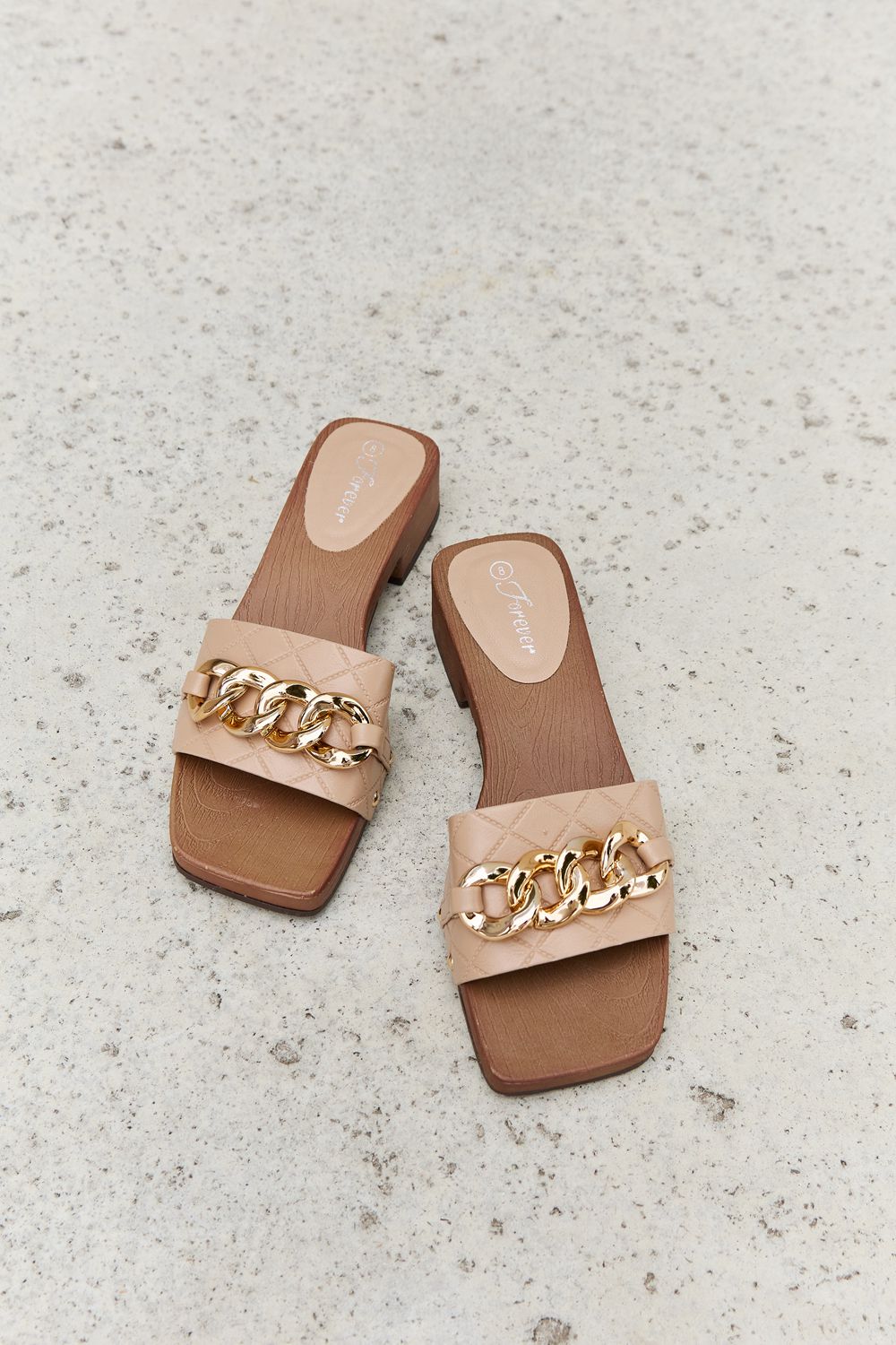 Square Toe Chain Clog | Sandal in Tan