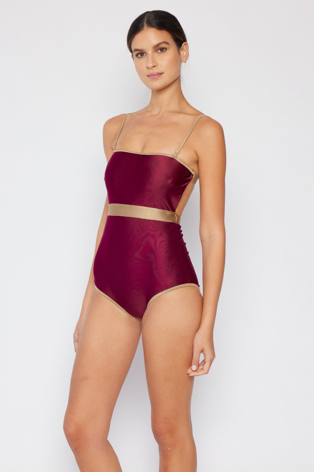 Wine Red Contrast Trim | One-Piece Swimsuit