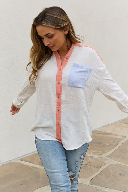 Color Block Woven Button Down | Top