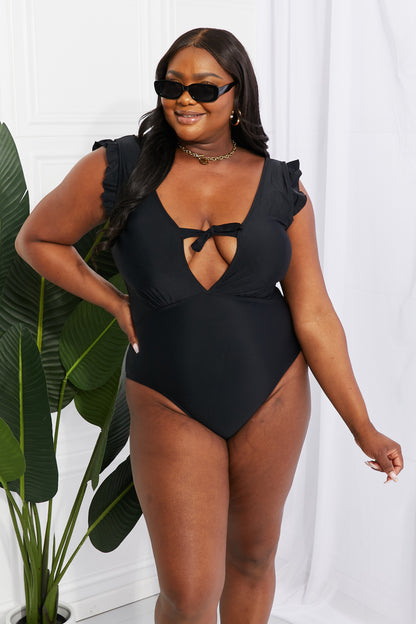 Black Ruffle Sleeve | One-Piece Swimsuit