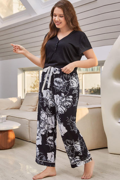 V-Neck Top and Floral Pants | Lounge Set