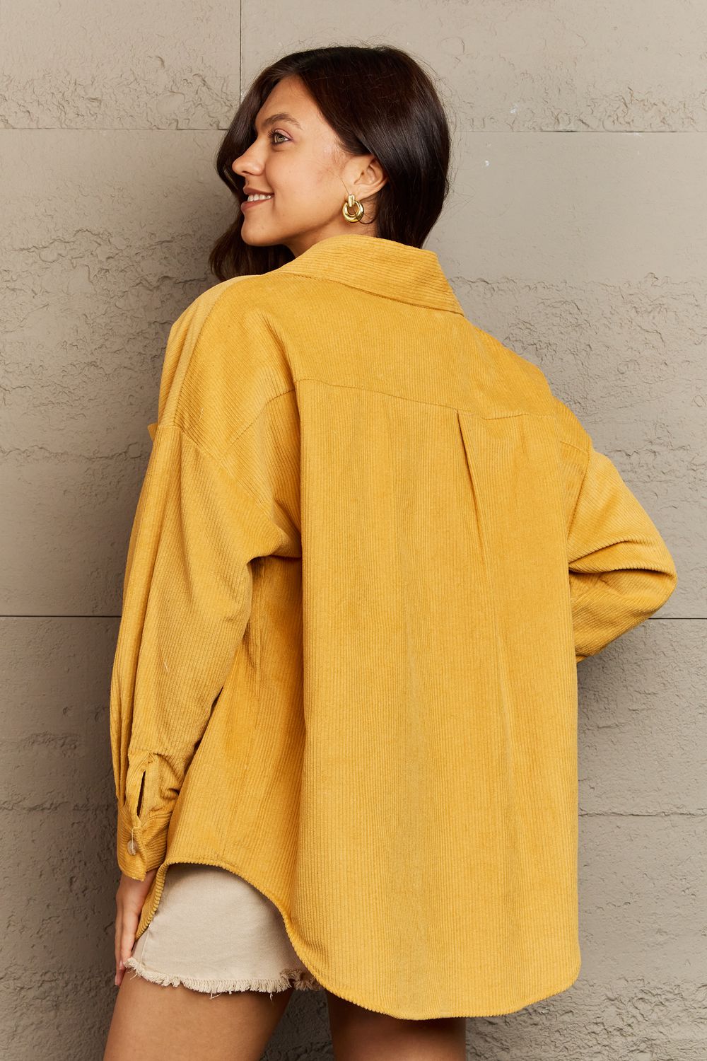 Collared Neck Dropped Shoulder Button-Down | Jacket