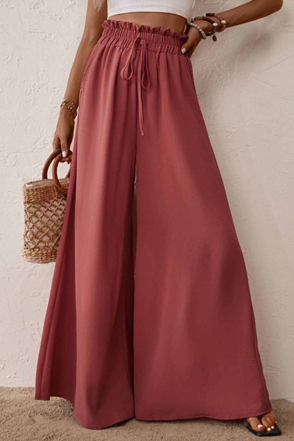Smocked Paperbag Waist Wide Leg | Pants