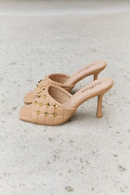 Square Toe Quilted Mule | Heels in Nude