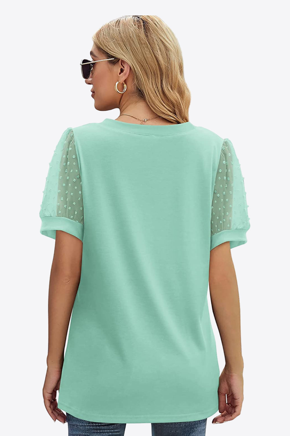 Swiss Dot Puff Sleeve V-Neck | Tee