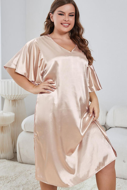 Flutter Sleeve V-Neck Side Slit | Night Gown