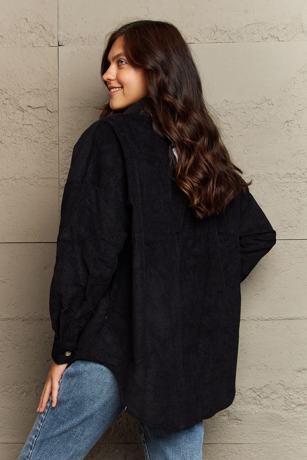 Collared Neck Dropped Shoulder Button-Down | Jacket