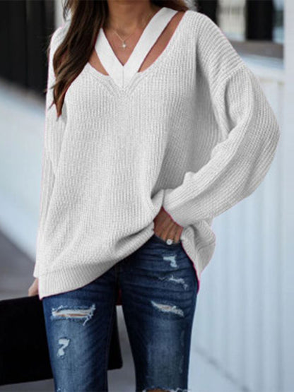 Cutout V-Neck Rib-Knit | Sweater