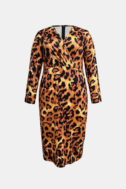 Surplice Neck Leopard Long Sleeve | Dress