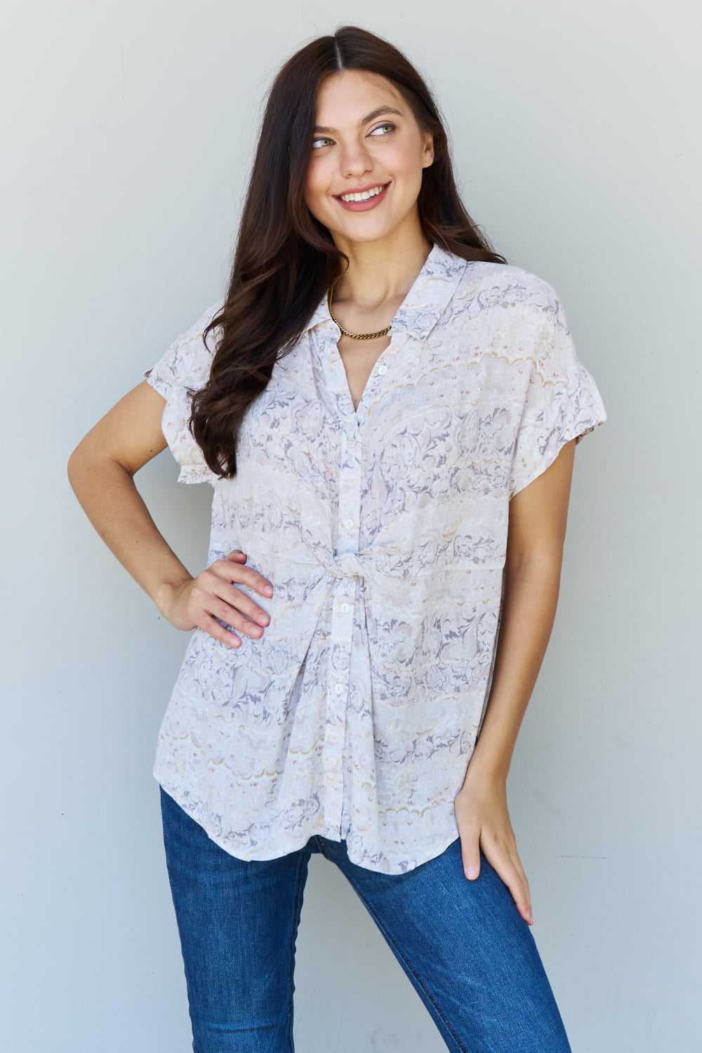 Floral Paisley Printeded Twist Tunic | Top