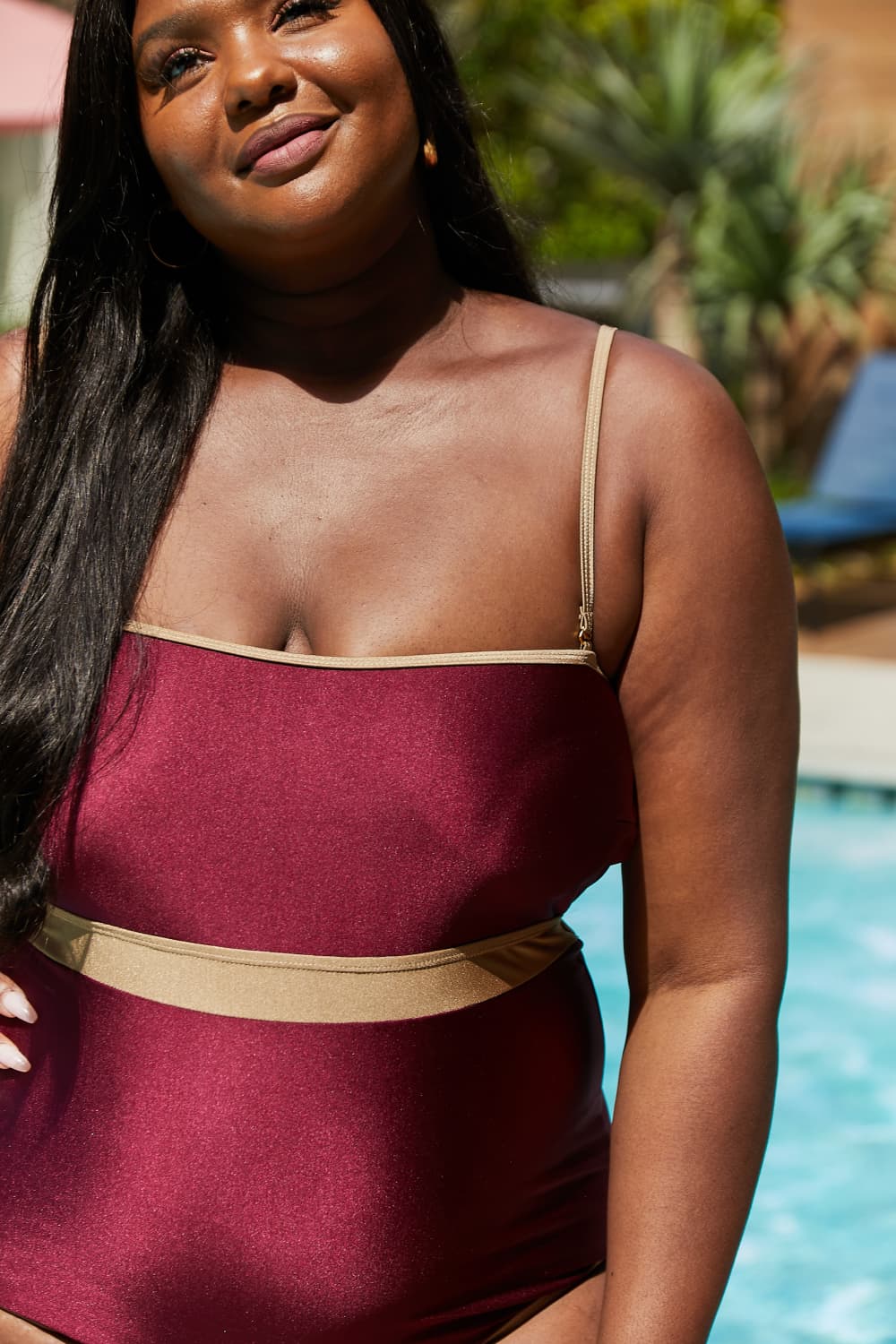 Wine Red Contrast Trim | One-Piece Swimsuit