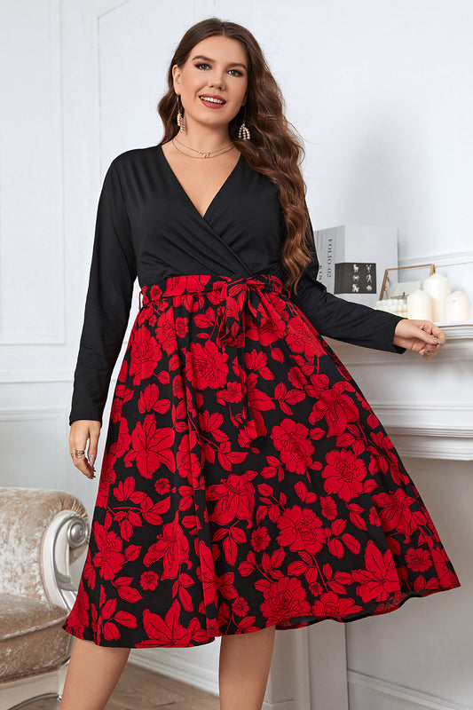 Floral Surplice Neck Long Sleeve Midi | Dress