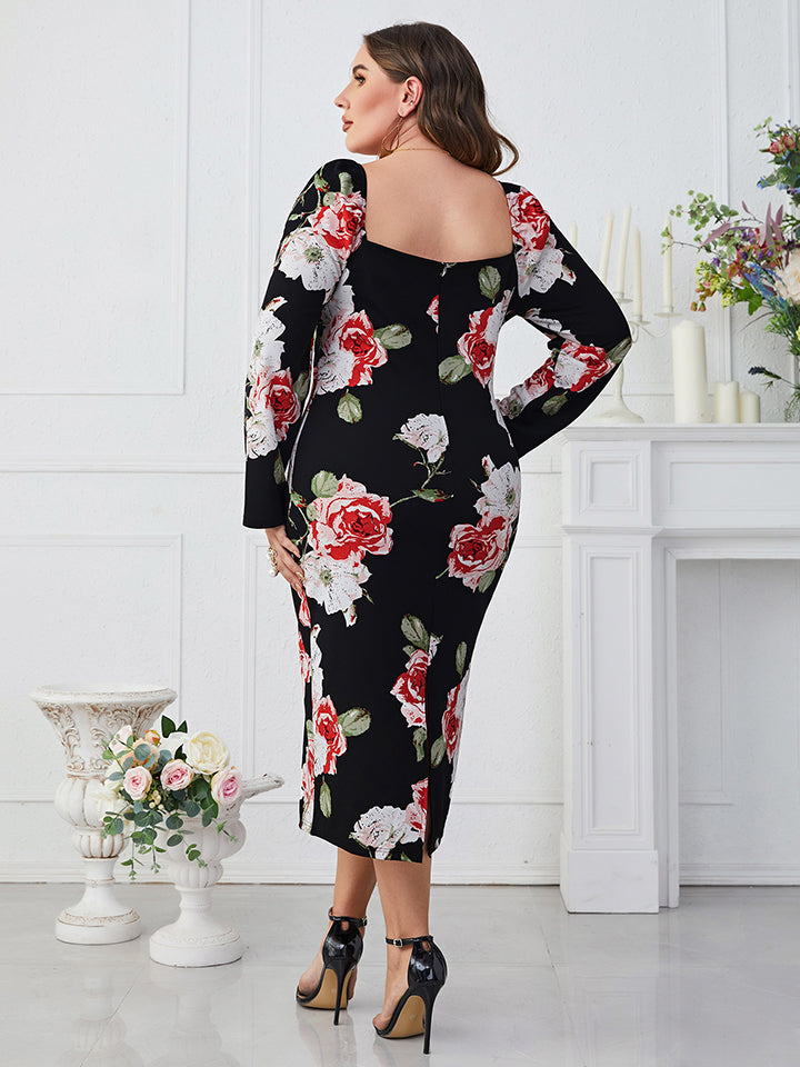 Floral Square Neck Long Sleeve | Dress