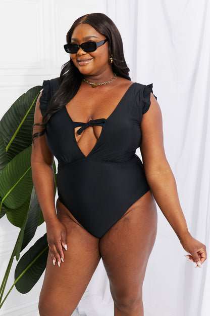 Black Ruffle Sleeve | One-Piece Swimsuit