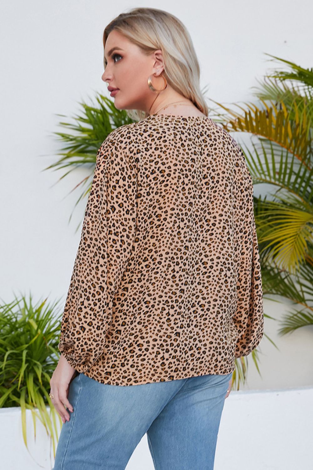Balloon Sleeve V-Neck Leopard Print | Blouse