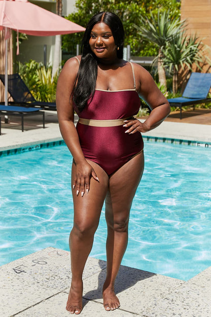 Wine Red Contrast Trim | One-Piece Swimsuit